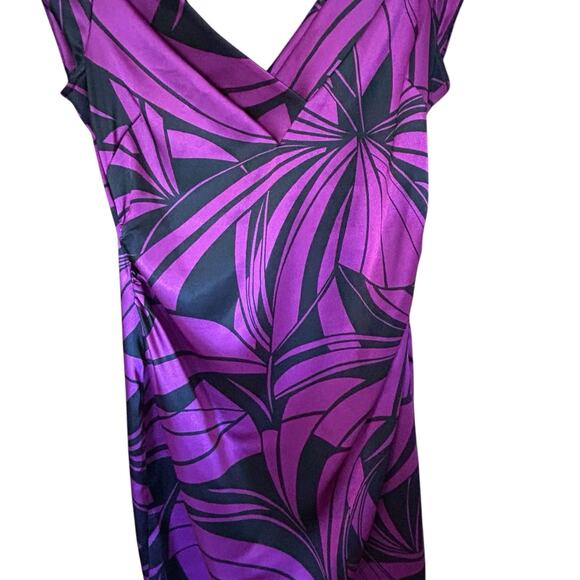 MAGGY LONDON Women’s Purple Black Sheath Ruched Midi Cocktail Dress Size 10 - Picture 3 of 15